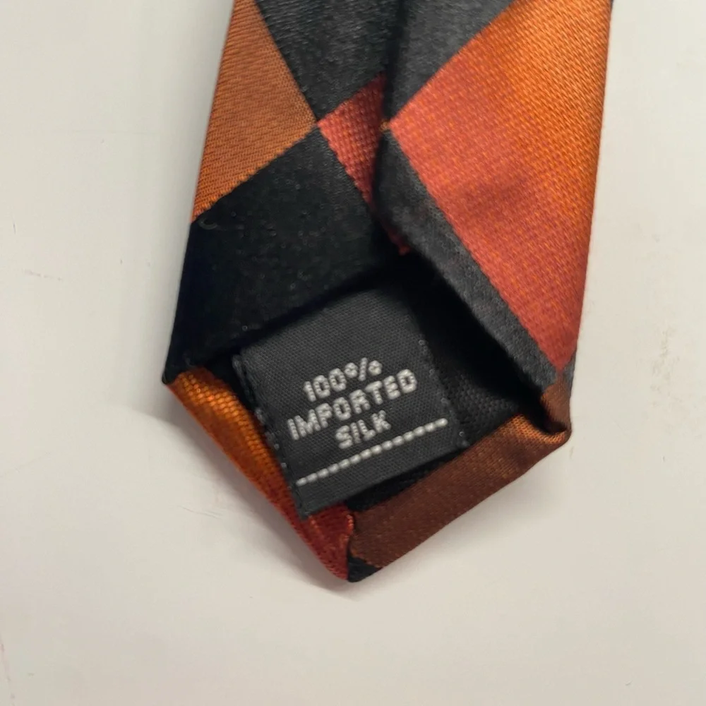 Arrow Checkered Black‎ and Orange Silk Tie W